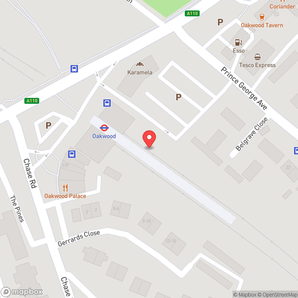 Map of Oakwood London Underground Station