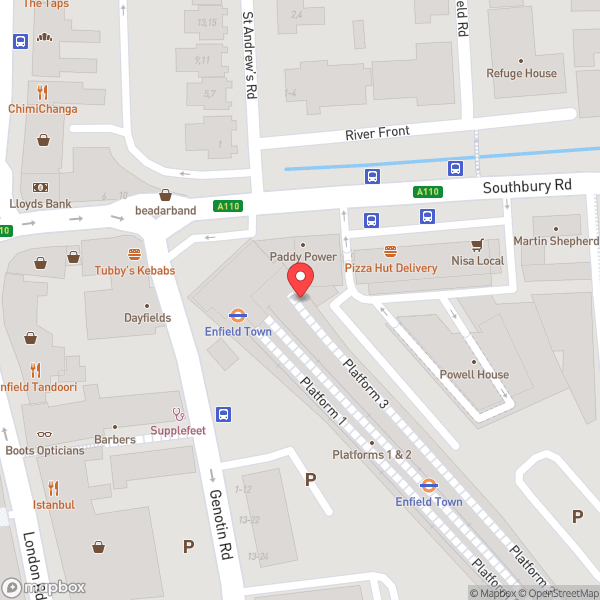 Map of Enfield Town Railway Station (ENF)