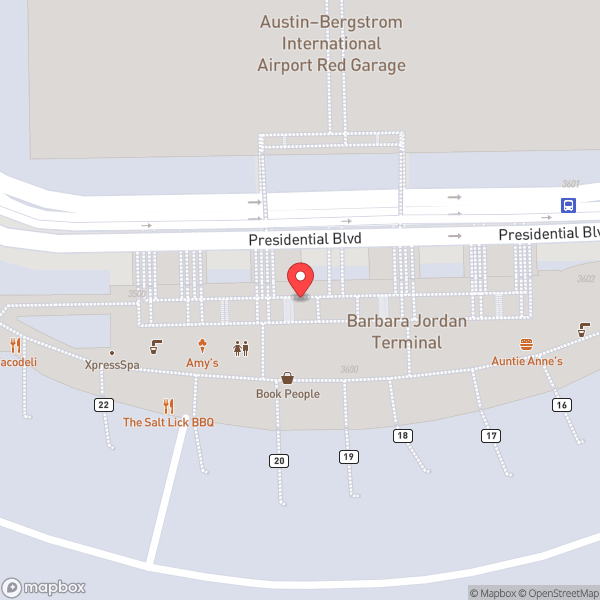 Map of Austin Bergstrom International Airport (AUS)