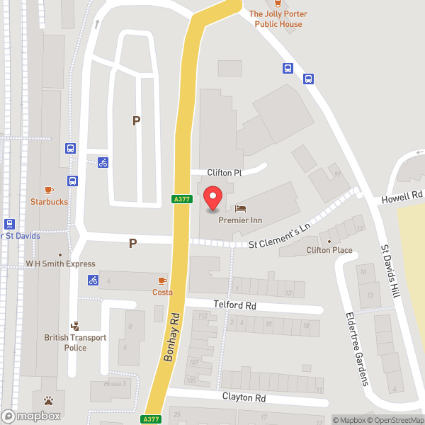 Map of Premier Inn Exeter Central St Davids hotel