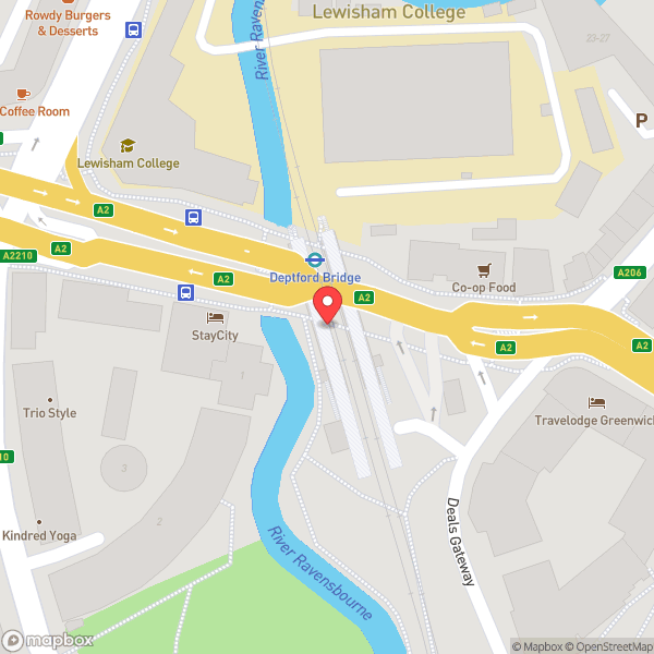 Map of Deptford Bridge DLR Station