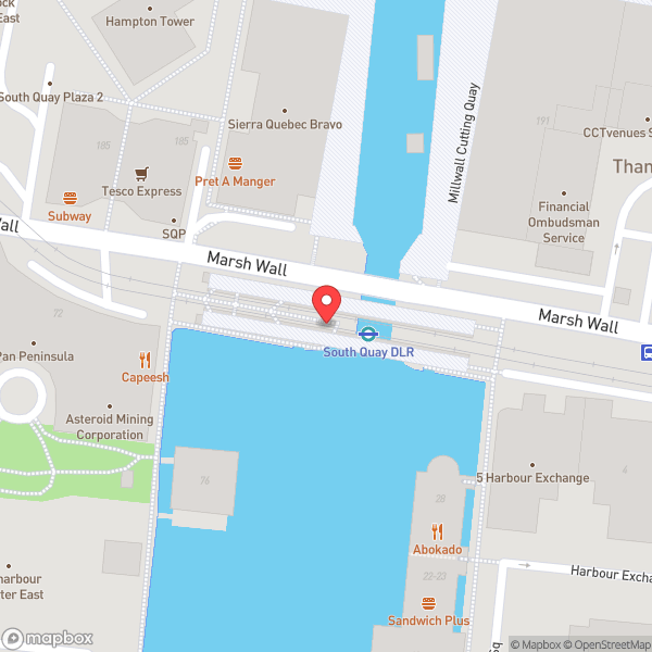 Map of South Quay DLR Station