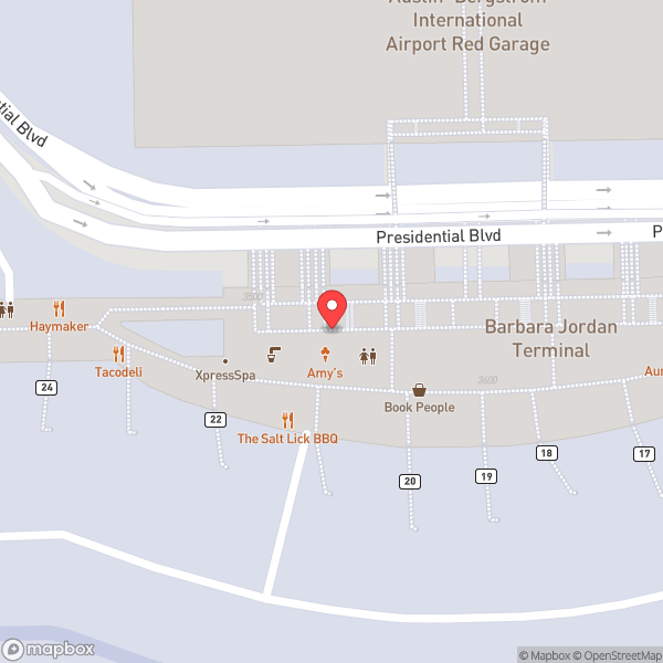 Map of Austin Bergstrom International Airport (AUS)
