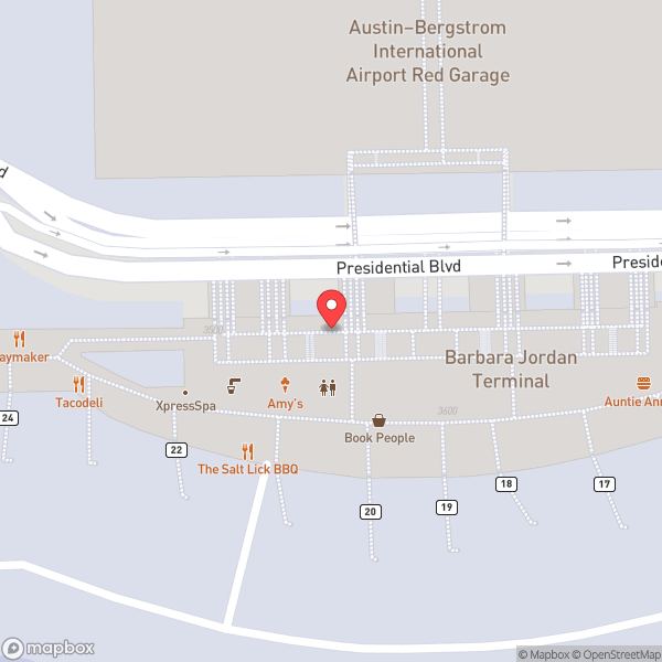 Map of Austin Bergstrom International Airport (AUS)
