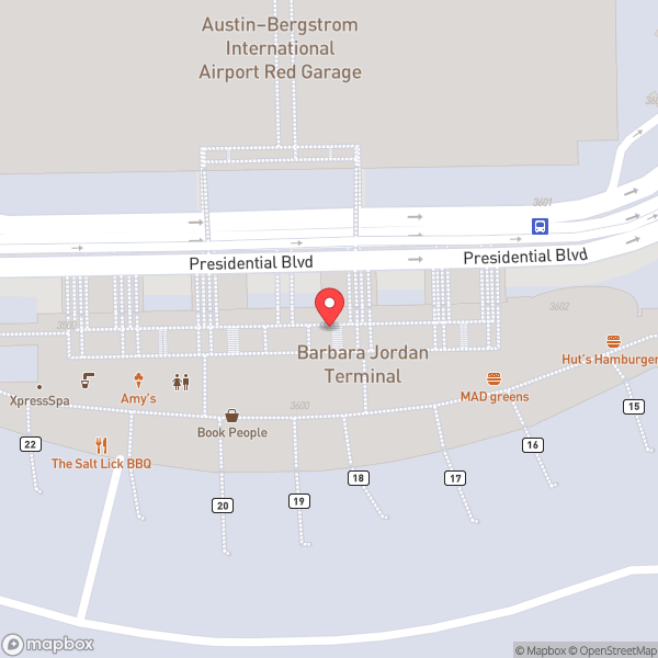 Map of Austin Bergstrom International Airport (AUS)
