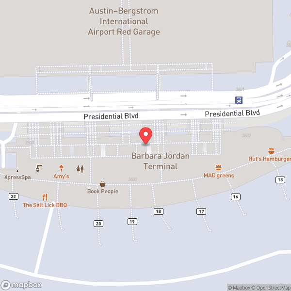 Map of Austin Bergstrom International Airport (AUS)