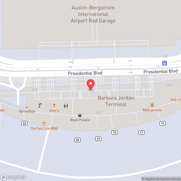 Map of Austin Bergstrom International Airport (AUS)