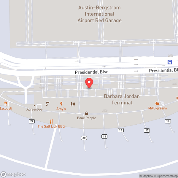 Map of Austin Bergstrom International Airport (AUS)