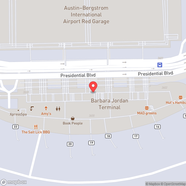 Map of Austin Bergstrom International Airport (AUS)