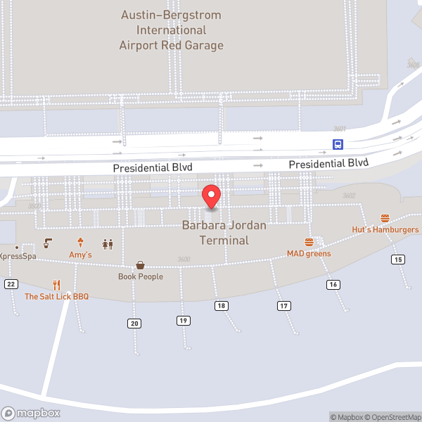 Map of Austin Bergstrom International Airport (AUS)