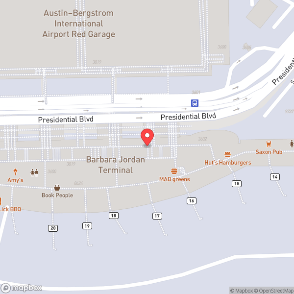 Map of Austin Bergstrom International Airport (AUS)
