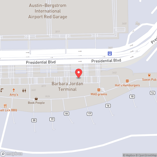 Map of Austin Bergstrom International Airport (AUS)