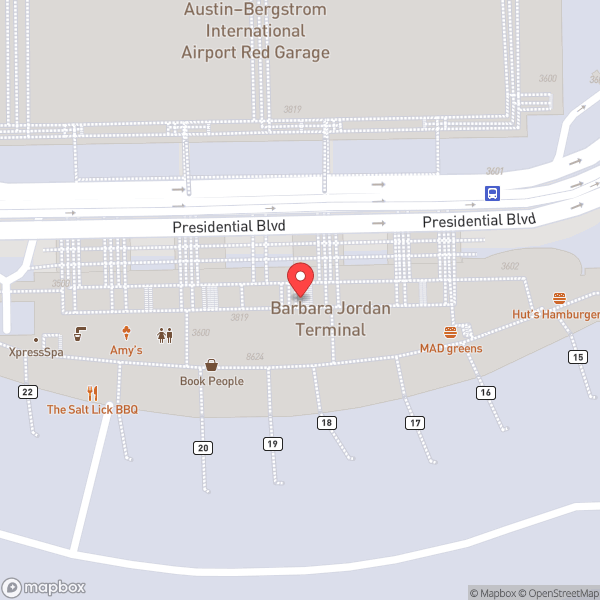 Map of Austin Bergstrom International Airport (AUS)