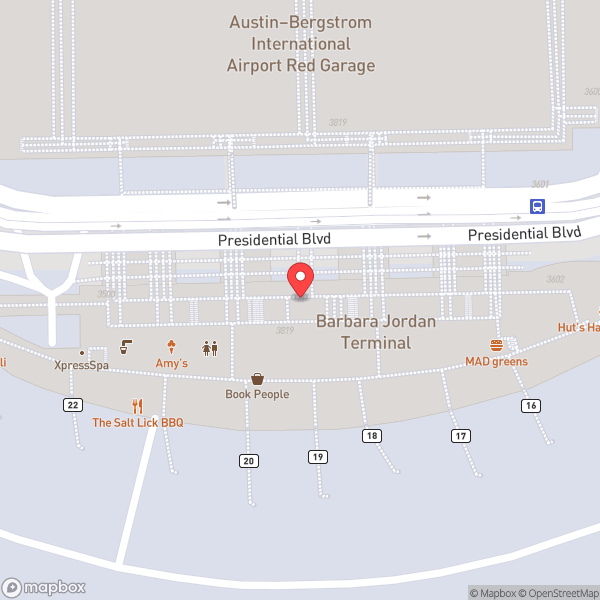 Map of Austin Bergstrom International Airport (AUS)
