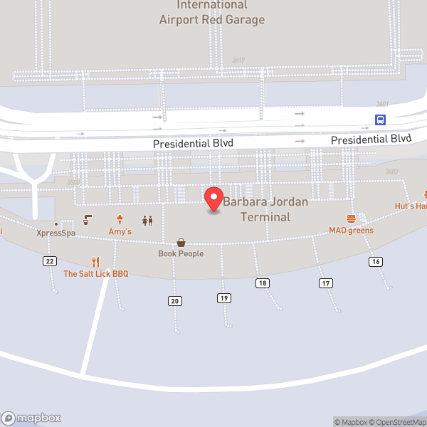 Map of Austin Bergstrom International Airport (AUS)