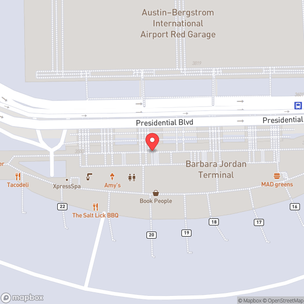 Map of Austin Bergstrom International Airport (AUS)