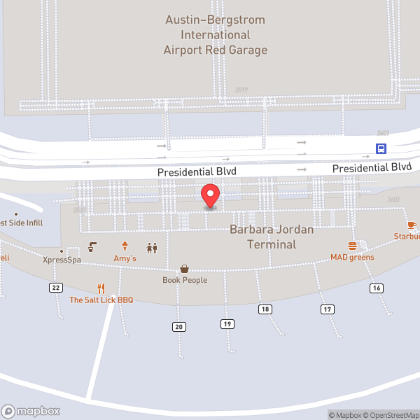 Map of Austin Bergstrom International Airport (AUS)