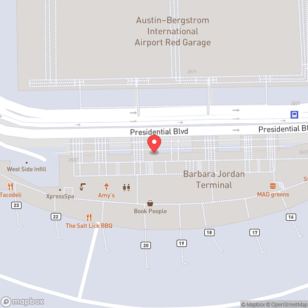 Map of Austin Bergstrom International Airport (AUS)