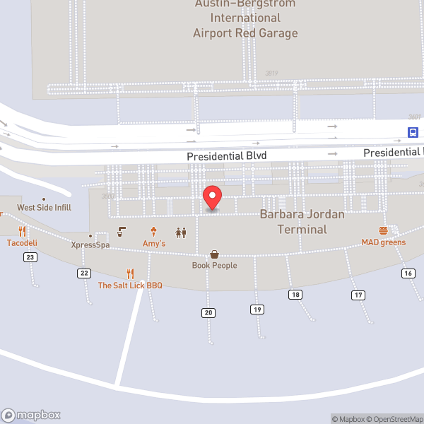 Map of Austin Bergstrom International Airport (AUS)