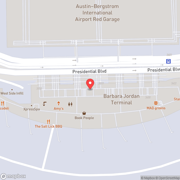 Map of Austin Bergstrom International Airport (AUS)