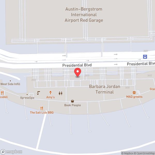 Map of Austin Bergstrom International Airport (AUS)
