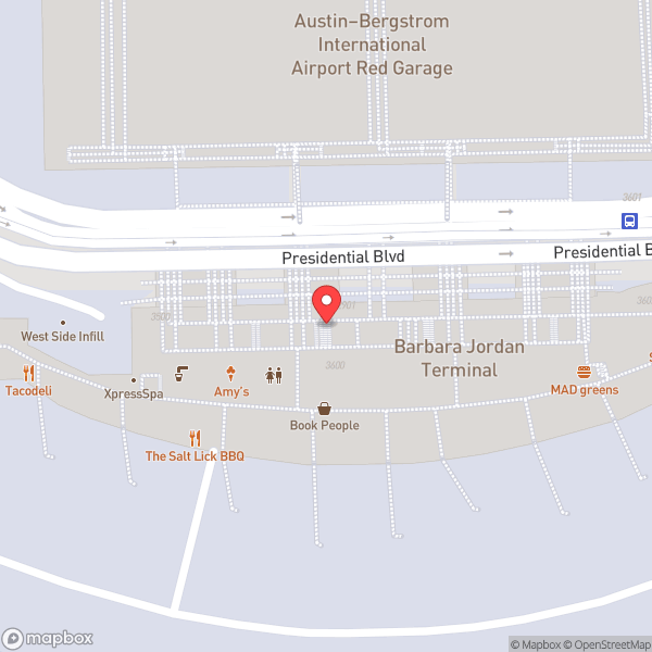 Map of Austin Bergstrom International Airport (AUS)