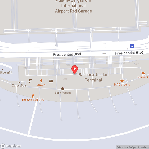 Map of Austin Bergstrom International Airport (AUS)
